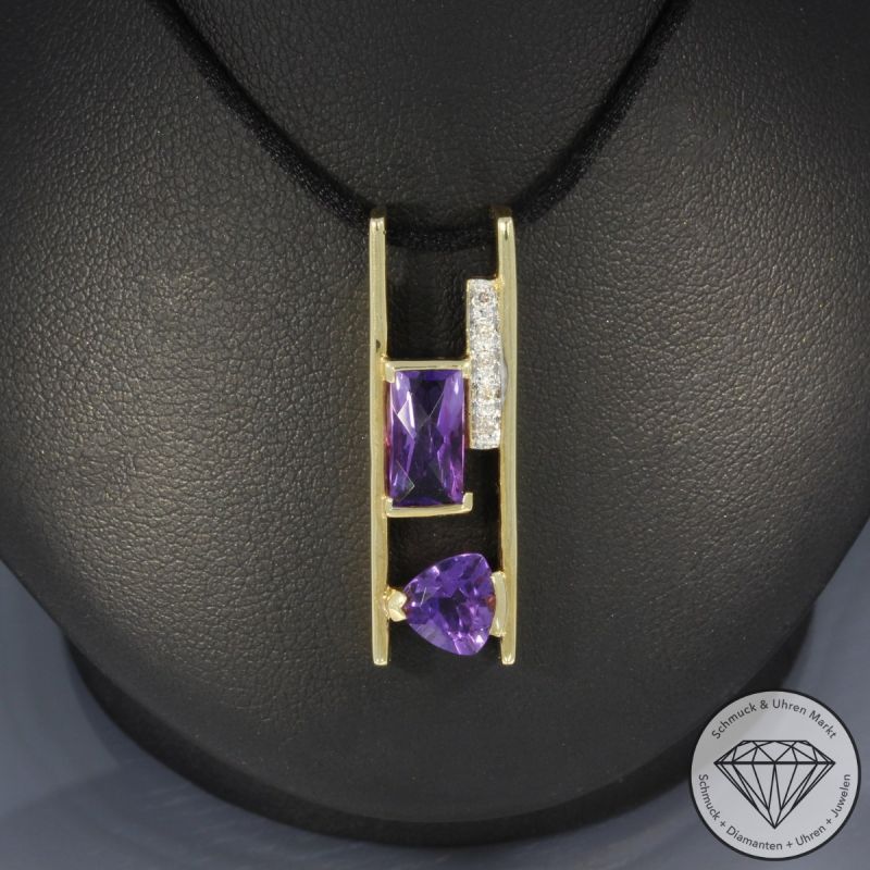Wert 1430 € Brillant Amethyst Anhänger in 585er 14 K Gelbgold - 99263