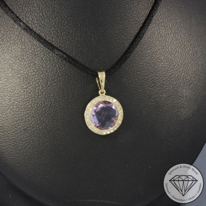 Wert 1040 € Brillant Amethyst Anhänger in 750er 18 K Gelbgold - H752