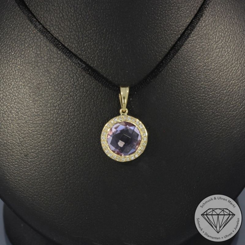 Wert 1040 € Brillant Amethyst Anhänger in 750er 18 K Gelbgold - H752