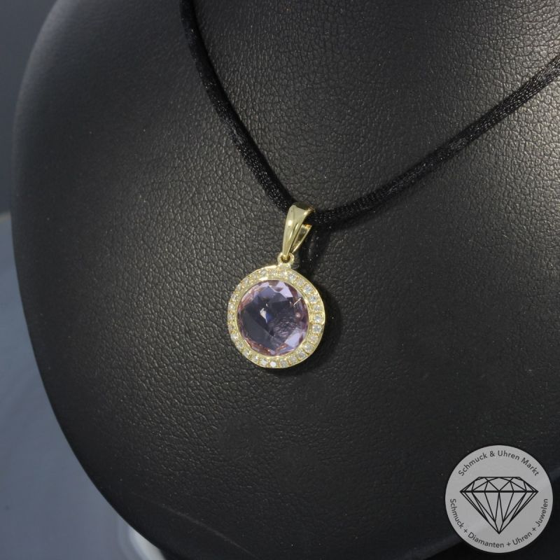 Wert 1040 € Brillant Amethyst Anhänger in 750er 18 K Gelbgold - H752