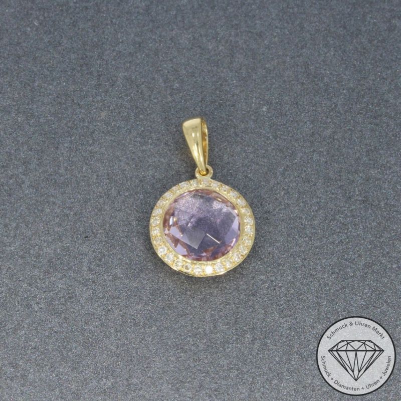Wert 1040 € Brillant Amethyst Anhänger in 750er 18 K Gelbgold - H752