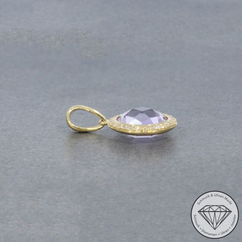 Wert 1040 € Brillant Amethyst Anhänger in 750er 18 K Gelbgold - H752