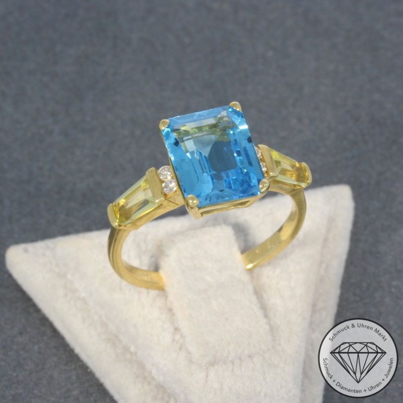 Wert 1260 € Brillant Topas Lemonquarz Ring in 750er 18 K Gelbgold - 99382
