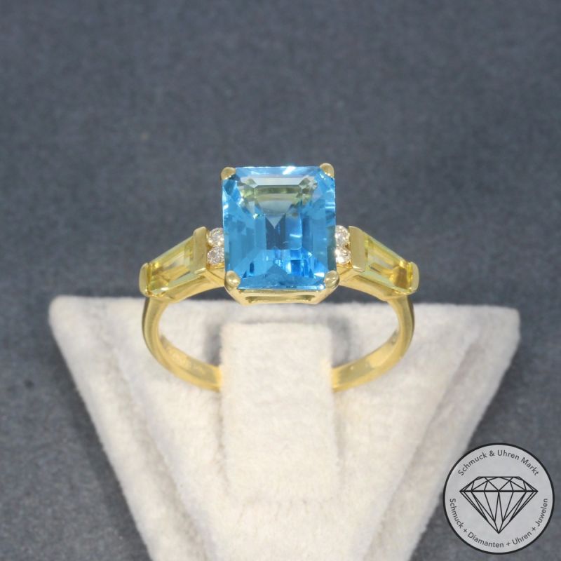 Wert 1260 € Brillant Topas Lemonquarz Ring in 750er 18 K Gelbgold - 99382