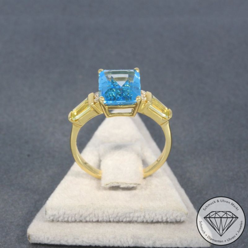 Wert 1260 € Brillant Topas Lemonquarz Ring in 750er 18 K Gelbgold - 99382