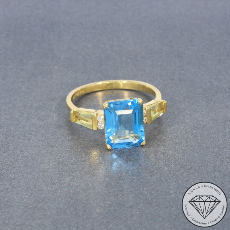 Wert 1260 € Brillant Topas Lemonquarz Ring in 750er 18 K Gelbgold - 99382