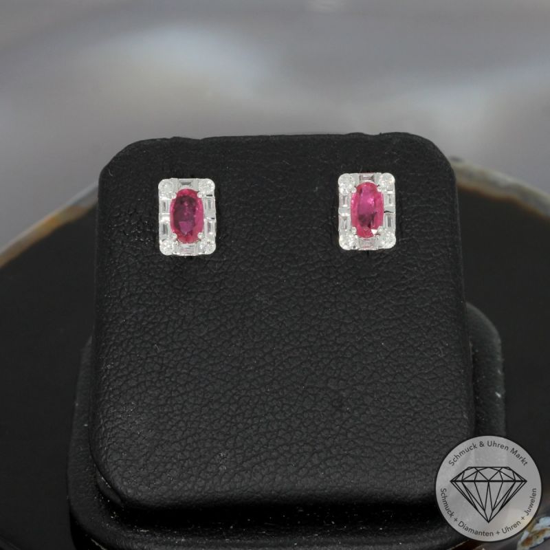 Wert 1390 € Brillant Diamant Rubin Ohrstecker in 750er 18 K Weißgold - 99388