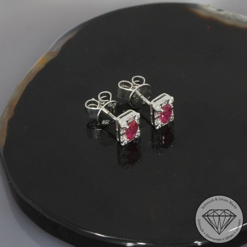 Wert 1390 € Brillant Diamant Rubin Ohrstecker in 750er 18 K Weißgold - 99388