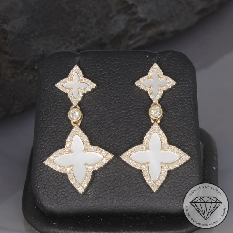 Wert 3190 € Brillant Diamant Perlmutt Ohrstecker in 585er 14 K Gelbgold - 99391