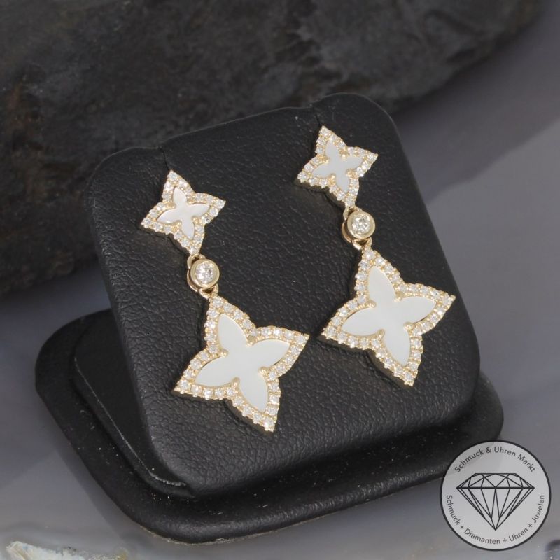 Wert 3190 € Brillant Diamant Perlmutt Ohrstecker in 585er 14 K Gelbgold - 99391