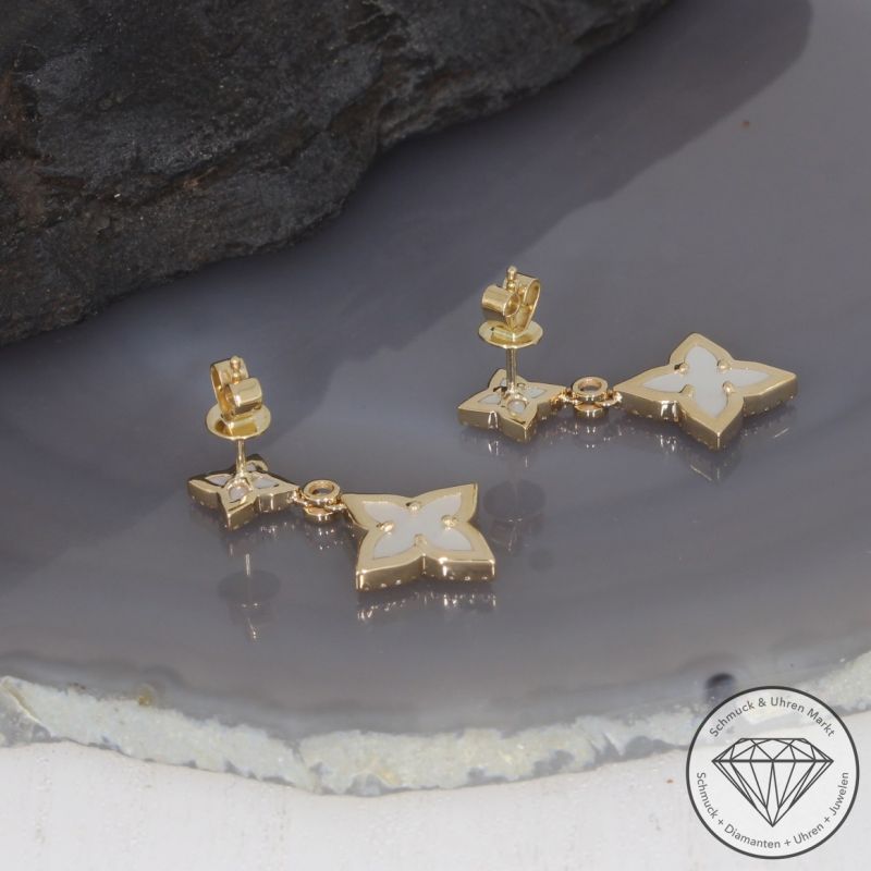 Wert 3190 € Brillant Diamant Perlmutt Ohrstecker in 585er 14 K Gelbgold - 99391