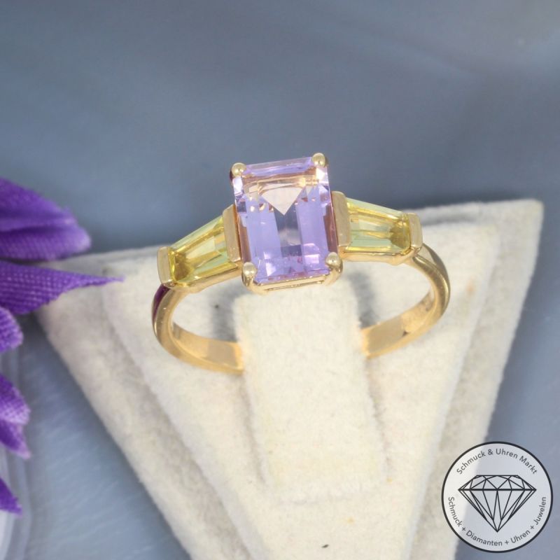 Wert 1920 € Amethyst Lemonquarz Ring in 750er 18 K Gelbgold - 99394