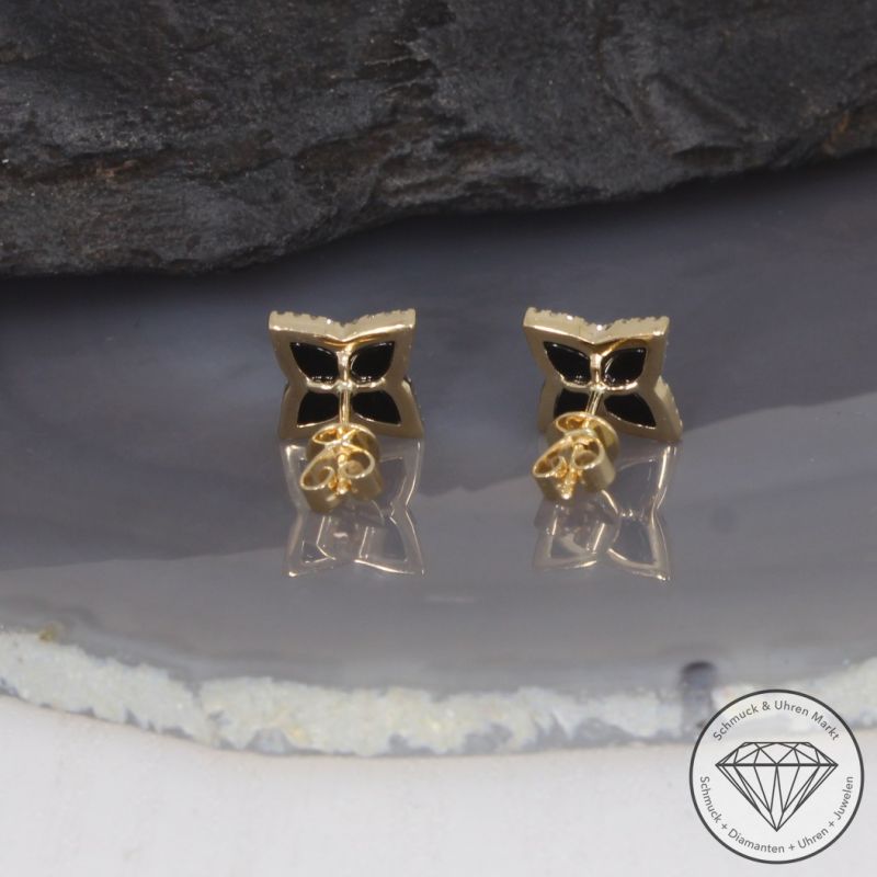 Wert 1890 € Diamant Onyx Ohrstecker in 585er 14 K Gelbgold - 99396