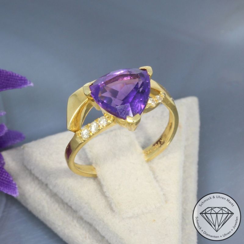 Wert 1370 € Brillant Amethyst Ring in 750er 18 K Gelbgold - 99397