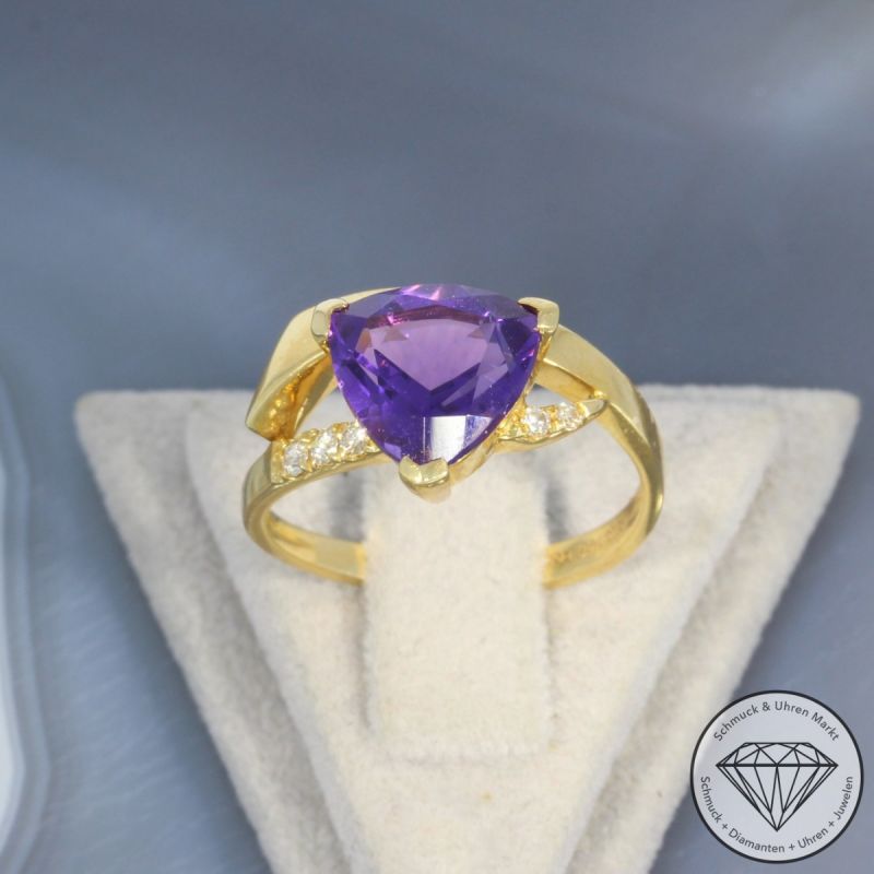 Wert 1370 € Brillant Amethyst Ring in 750er 18 K Gelbgold - 99397