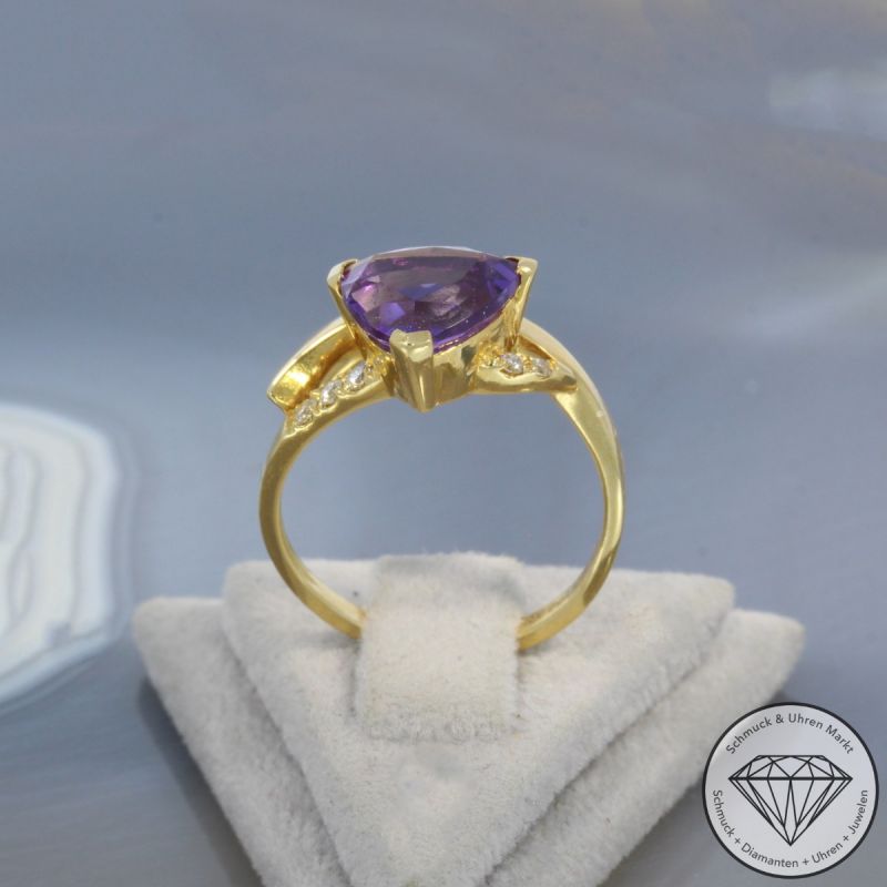 Wert 1370 € Brillant Amethyst Ring in 750er 18 K Gelbgold - 99397