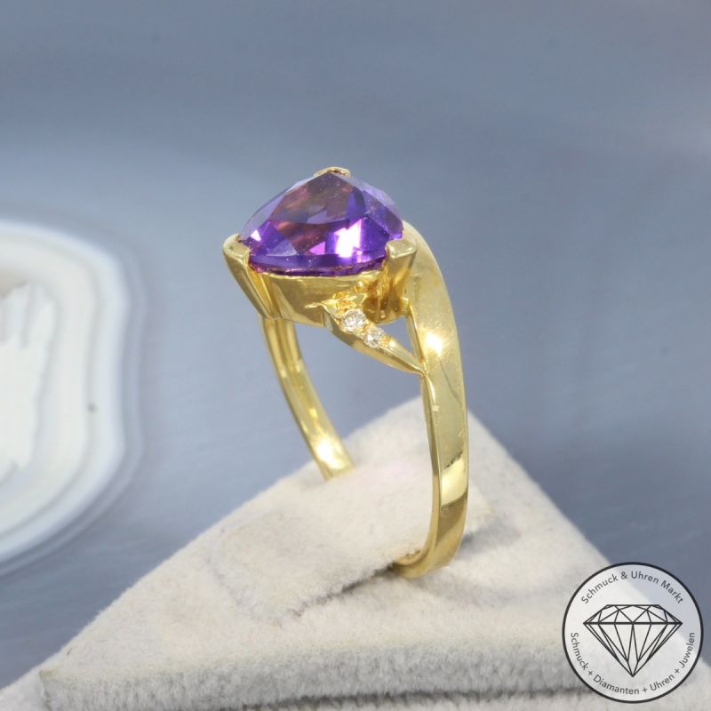 Wert 1370 € Brillant Amethyst Ring in 750er 18 K Gelbgold - 99397
