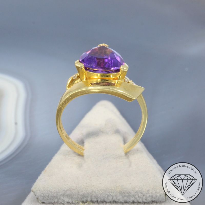 Wert 1370 € Brillant Amethyst Ring in 750er 18 K Gelbgold - 99397