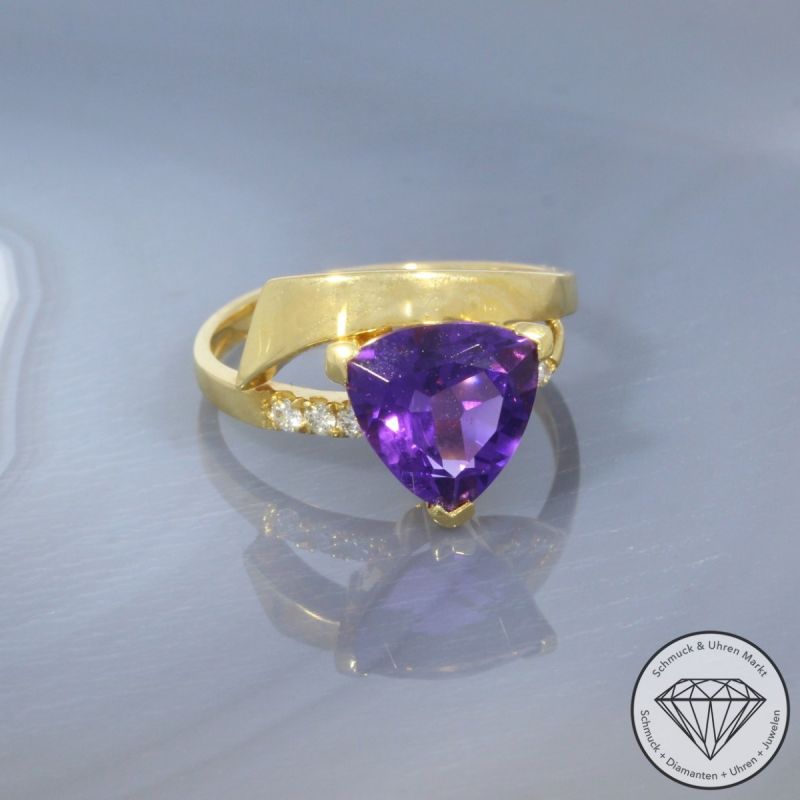 Wert 1370 € Brillant Amethyst Ring in 750er 18 K Gelbgold - 99397