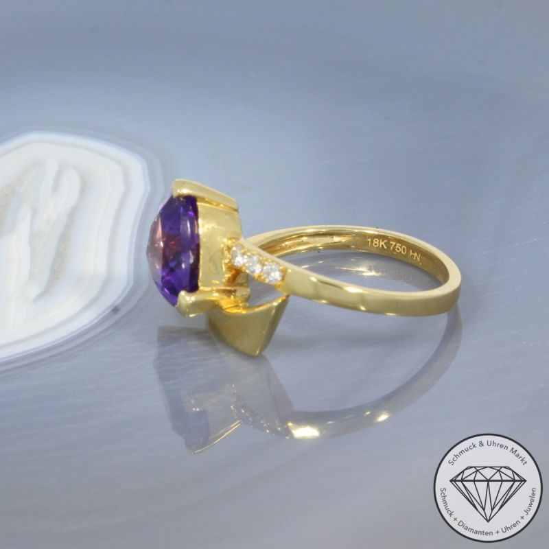 Wert 1370 € Brillant Amethyst Ring in 750er 18 K Gelbgold - 99397