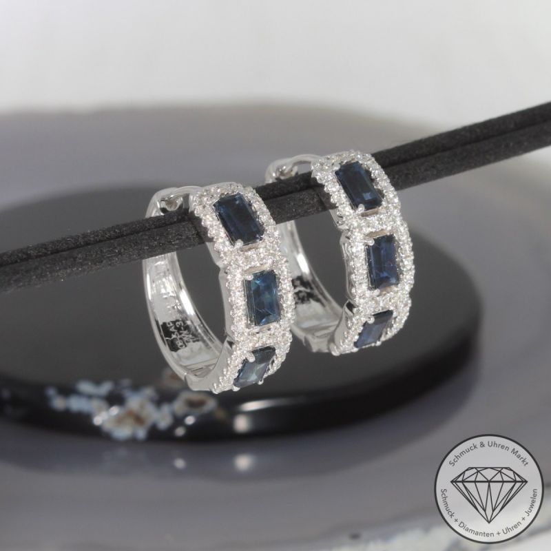 Wert 5490 € Brillant Saphir Creolen in 585er 14 K Weißgold - 99398