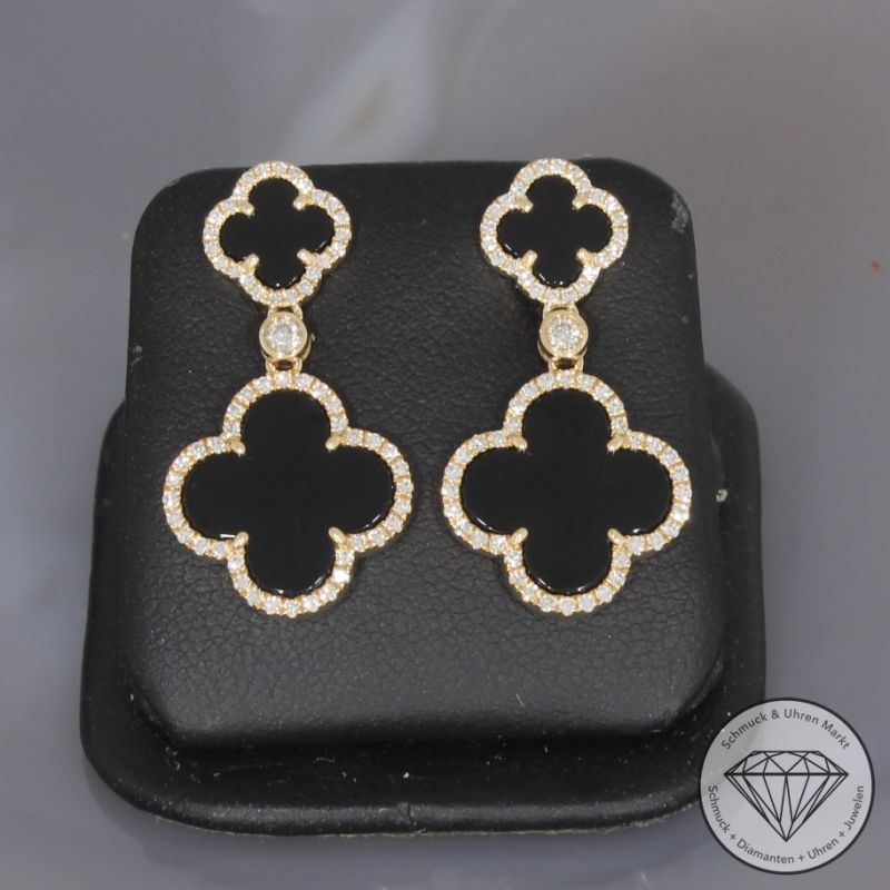 Wert 3190 € Brillant Diamant Onyx Ohrringe in 585er 14 K Gelbgold - 99400