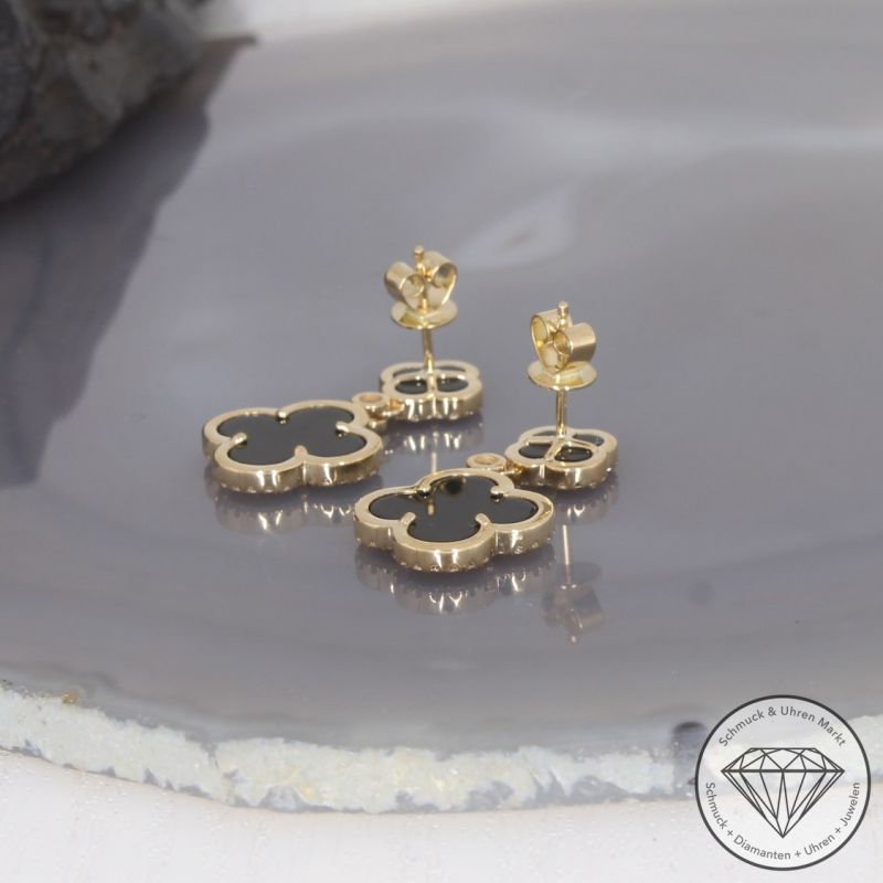 Wert 3190 € Brillant Diamant Onyx Ohrringe in 585er 14 K Gelbgold - 99400