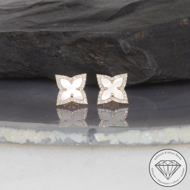 Wert 1890 € Diamant Perlmutt Ohrstecker in 585er 14 K Gelbgold - 99402