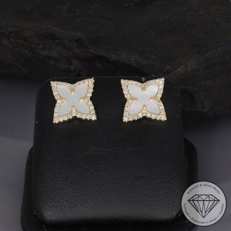 Wert 1890 € Diamant Perlmutt Ohrstecker in 585er 14 K Gelbgold - 99402