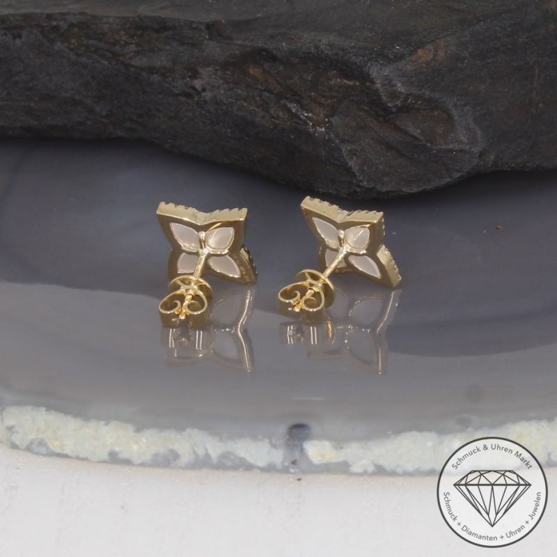 Wert 1890 € Diamant Perlmutt Ohrstecker in 585er 14 K Gelbgold - 99402