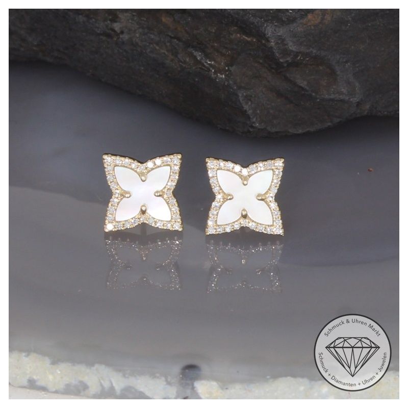 Wert 1890 € Diamant Perlmutt Ohrstecker in 585er 14 K Gelbgold - 99402