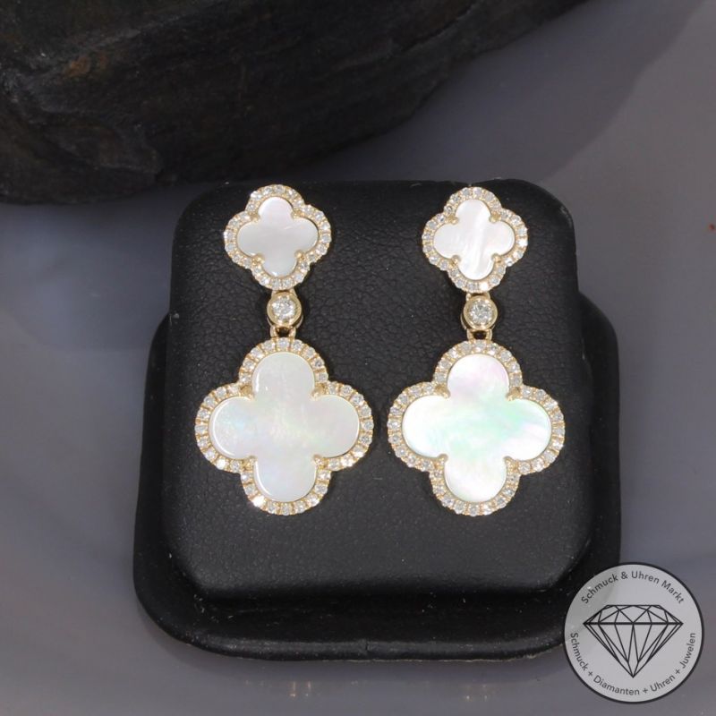 Wert 3190 € Brillant Diamant Perlmutt Ohrringe in 585er 14 K Gelbgold - 99408