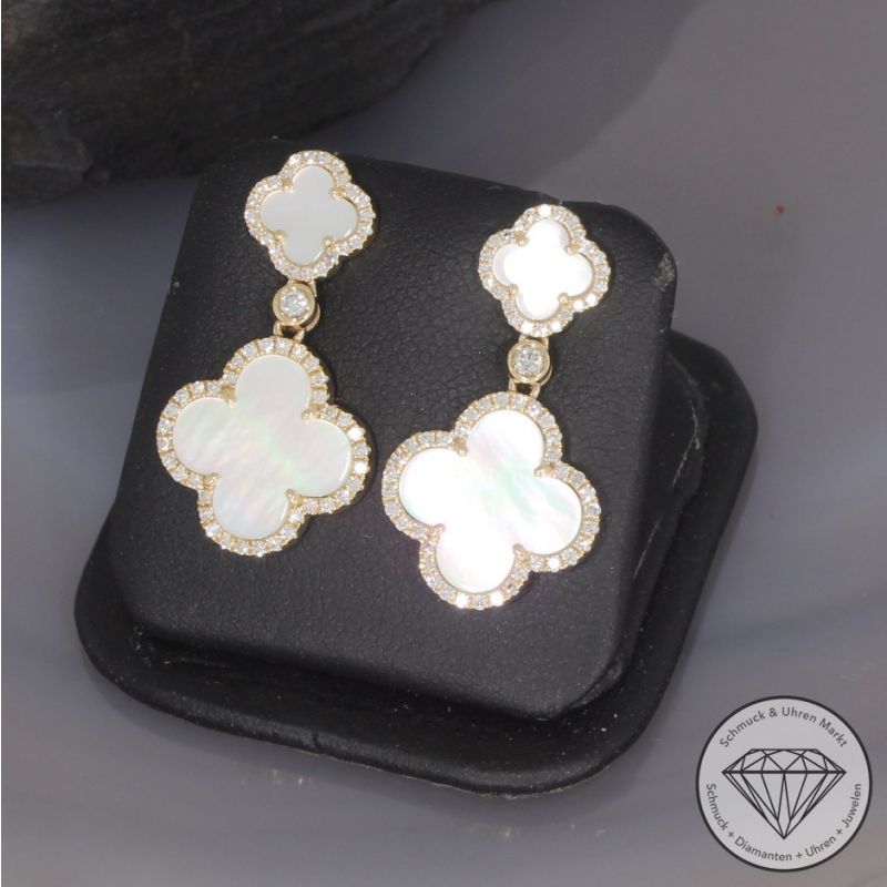 Wert 3190 € Brillant Diamant Perlmutt Ohrringe in 585er 14 K Gelbgold - 99408
