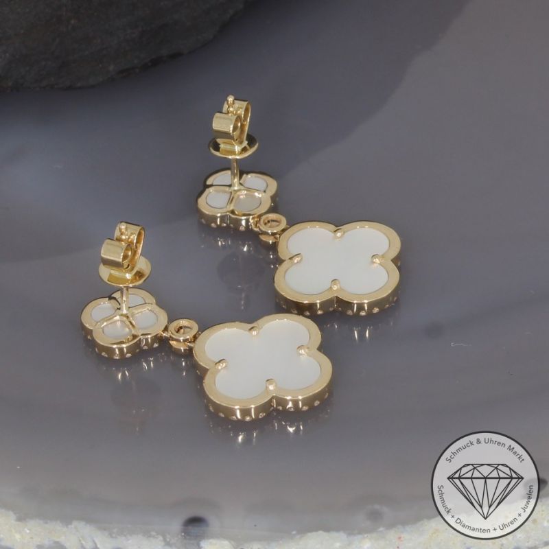 Wert 3190 € Brillant Diamant Perlmutt Ohrringe in 585er 14 K Gelbgold - 99408
