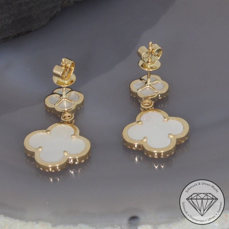 Wert 3190 € Brillant Diamant Perlmutt Ohrringe in 585er 14 K Gelbgold - 99408