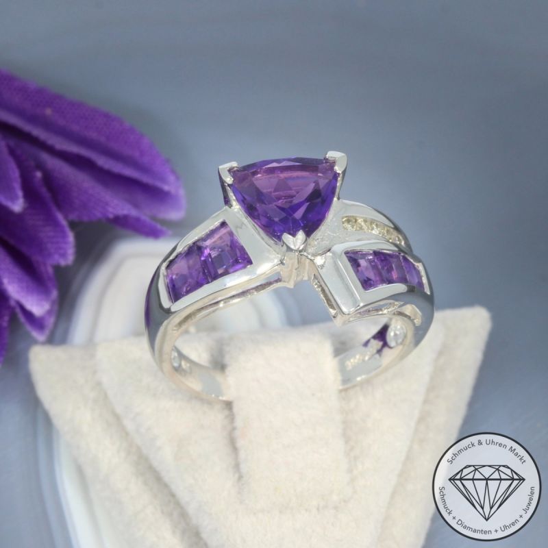 Wert 1730 € Brillant Amethyst Ring in 585er 14 K Weißgold - 99416