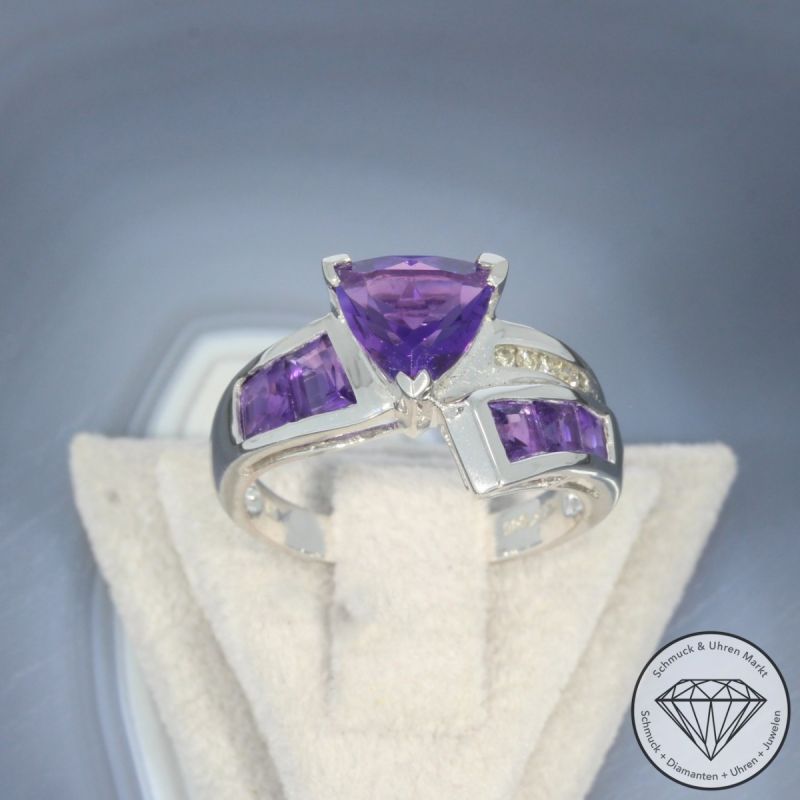 Wert 1730 € Brillant Amethyst Ring in 585er 14 K Weißgold - 99416