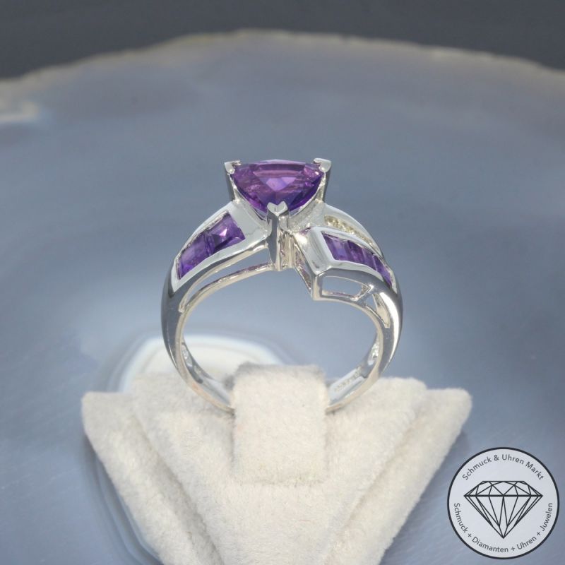 Wert 1730 € Brillant Amethyst Ring in 585er 14 K Weißgold - 99416