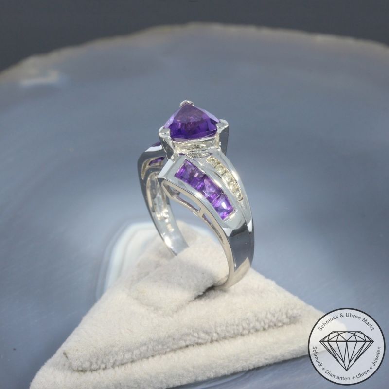 Wert 1730 € Brillant Amethyst Ring in 585er 14 K Weißgold - 99416
