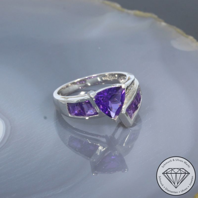 Wert 1730 € Brillant Amethyst Ring in 585er 14 K Weißgold - 99416