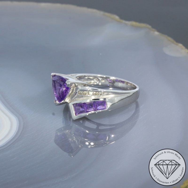 Wert 1730 € Brillant Amethyst Ring in 585er 14 K Weißgold - 99416