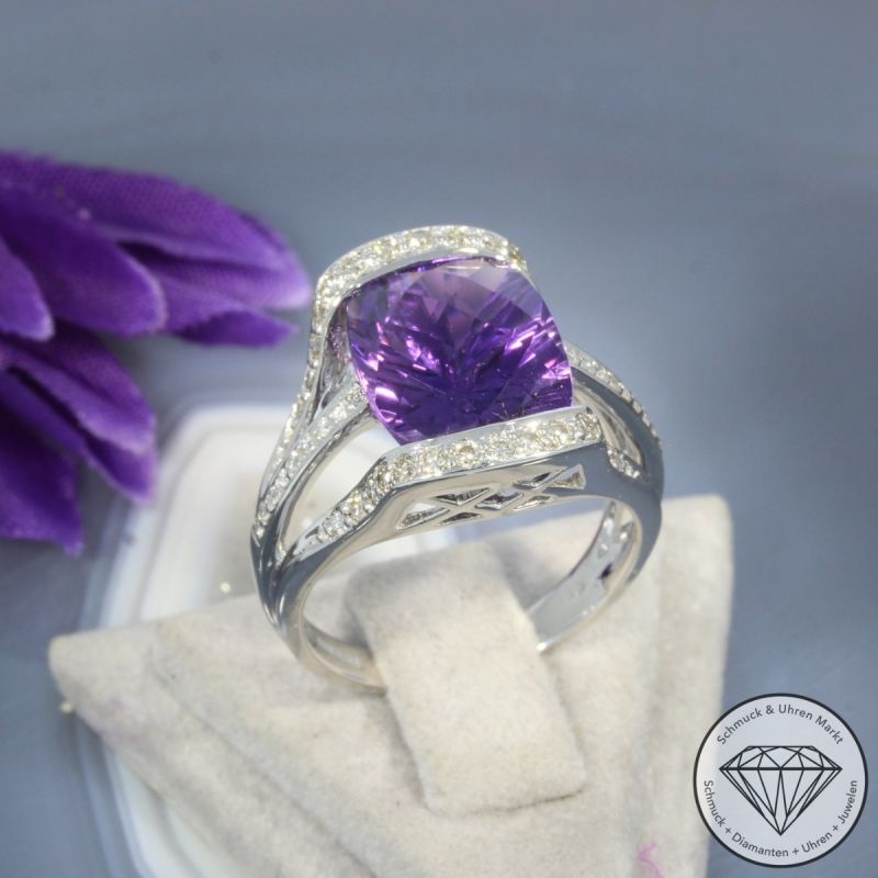 Wert 3290 € Brillant Amethyst Ring in 585er 14 K Weißgold - 99419