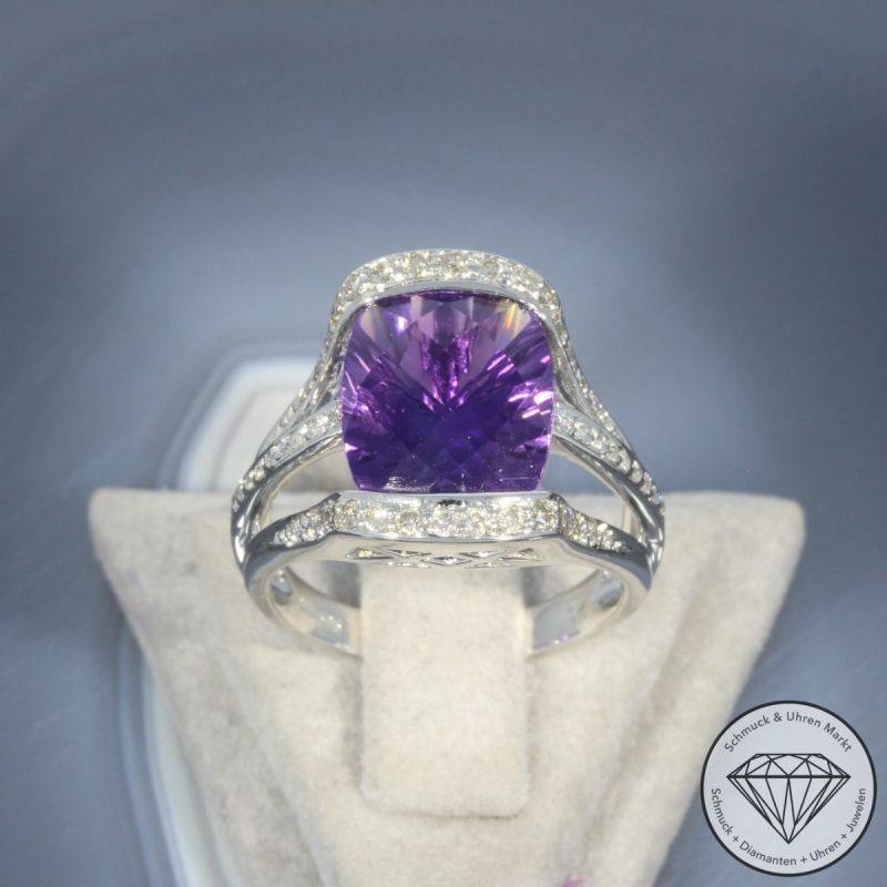 Wert 3290 € Brillant Amethyst Ring in 585er 14 K Weißgold - 99419