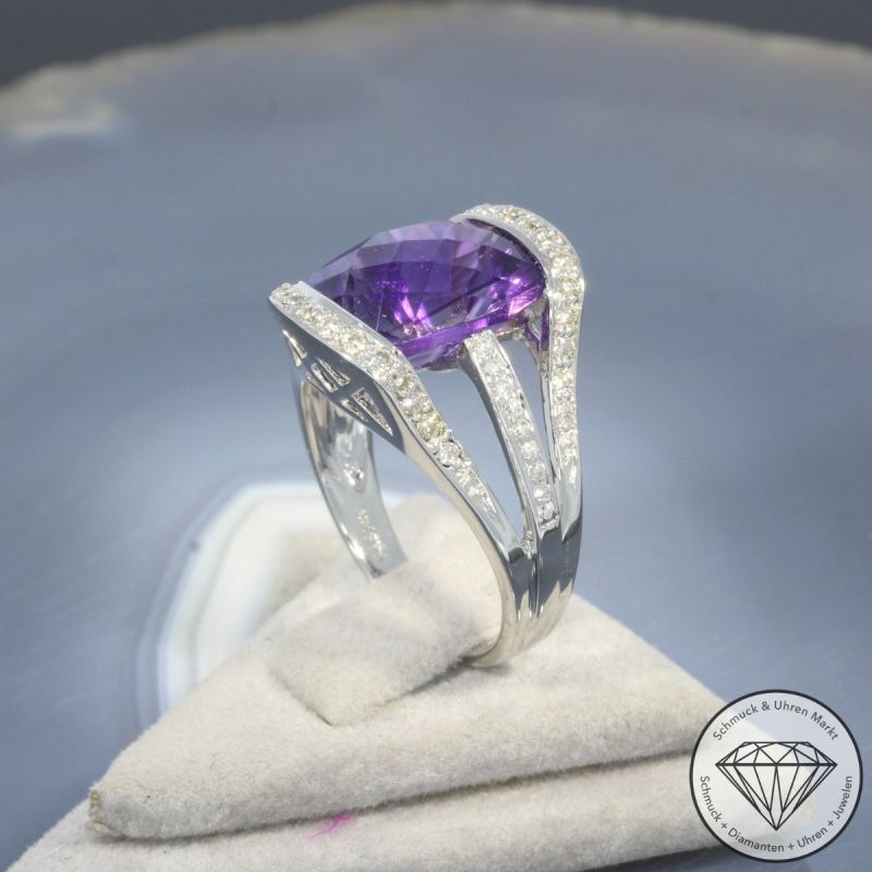 Wert 3290 € Brillant Amethyst Ring in 585er 14 K Weißgold - 99419