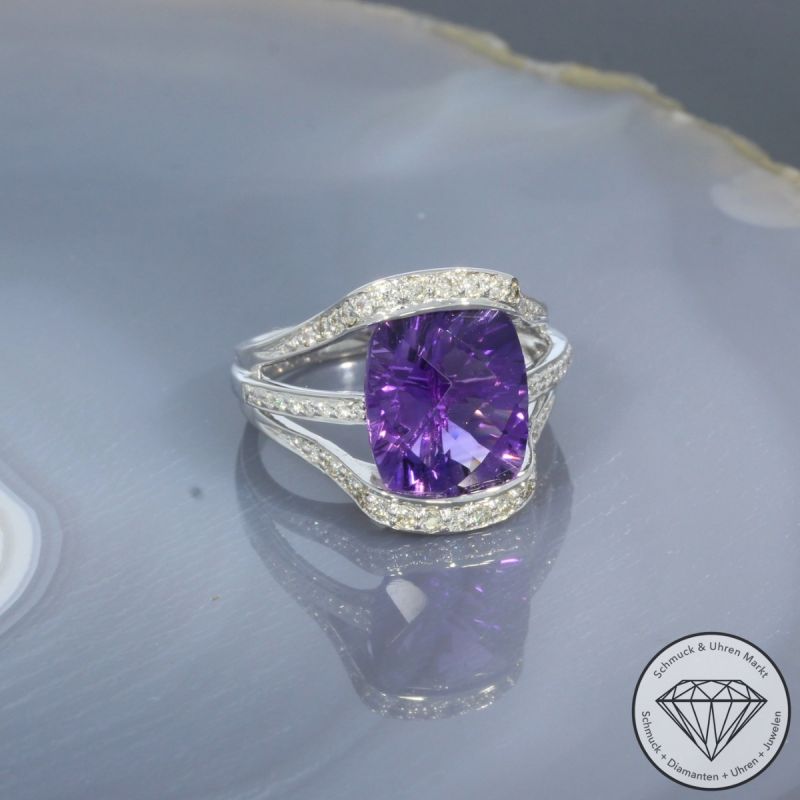 Wert 3290 € Brillant Amethyst Ring in 585er 14 K Weißgold - 99419