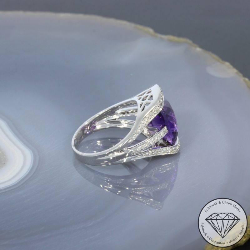 Wert 3290 € Brillant Amethyst Ring in 585er 14 K Weißgold - 99419