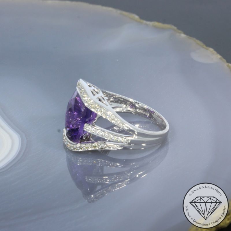 Wert 3290 € Brillant Amethyst Ring in 585er 14 K Weißgold - 99419
