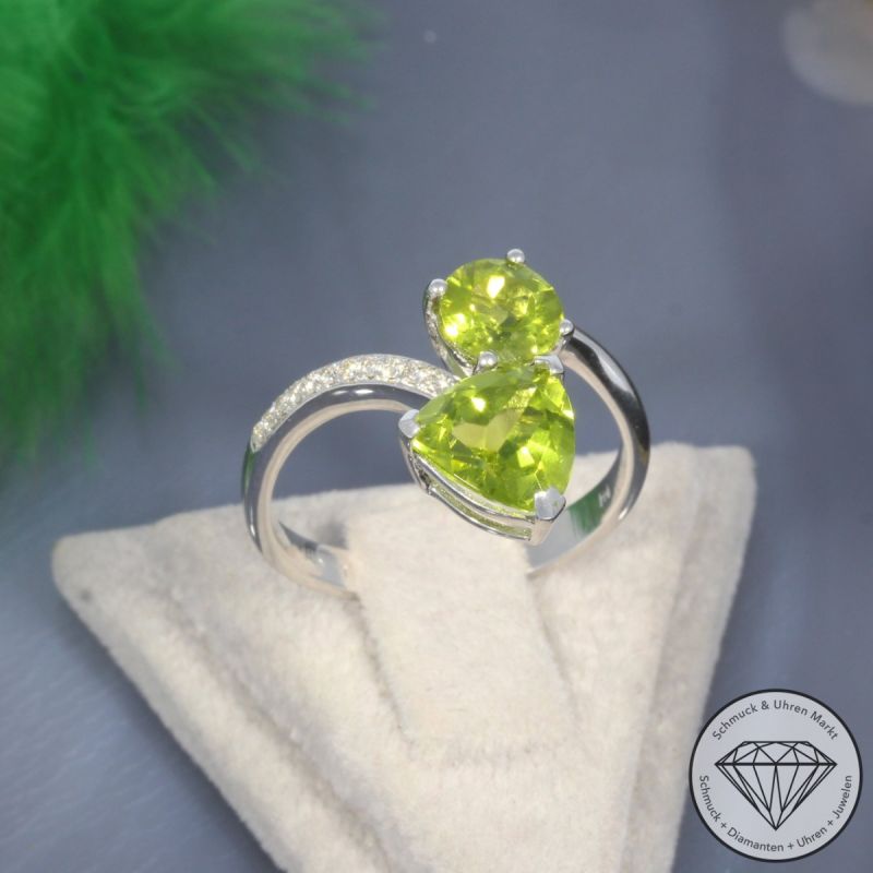 Wert 1260 € Brillant Peridot Ring in 750er 18 K Weißgold - 99424