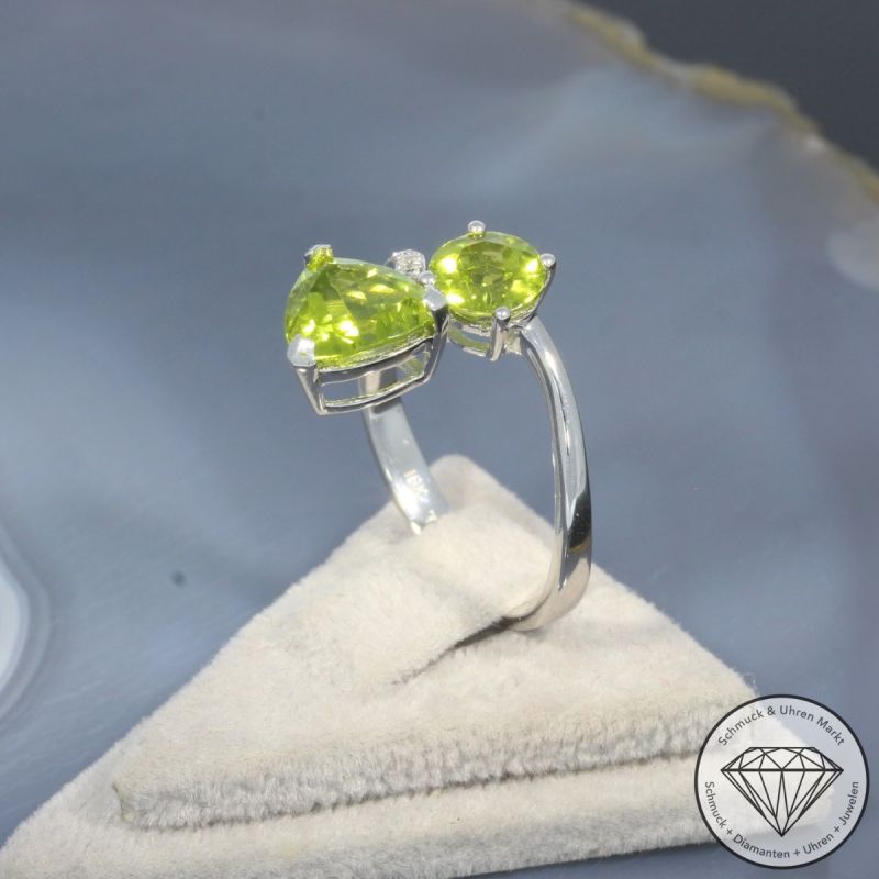 Wert 1260 € Brillant Peridot Ring in 750er 18 K Weißgold - 99424
