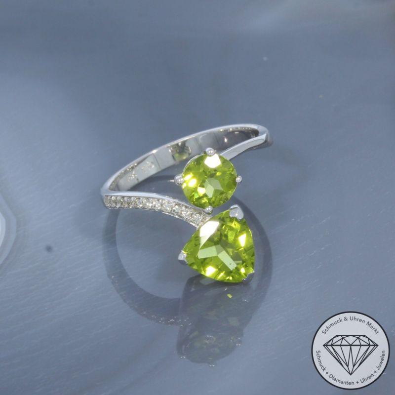 Wert 1260 € Brillant Peridot Ring in 750er 18 K Weißgold - 99424